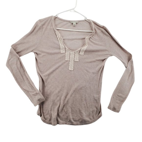 Banana Republic Tops - Banana Republic Shirt Women's Long Sleeve V-Neck Knit Bodice Beige Large